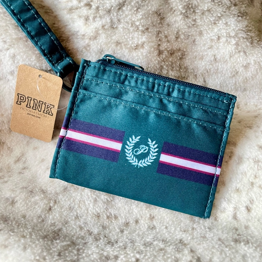 PINK Victoria’s Secret Card Holder Keychain w Zipper Compartment Teal NWT